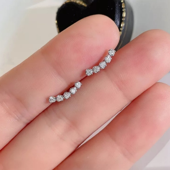 White Rhodium pave bar earrings - Picture 1 of 2